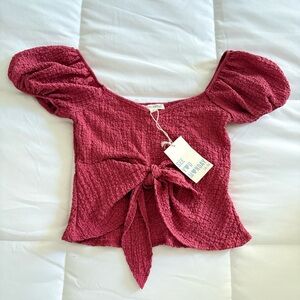 See You Monday Textured Puff Sleeve Blouse - Red